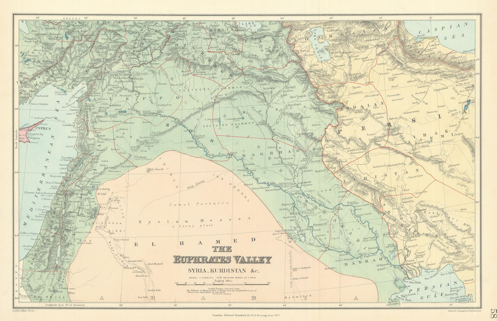 Euphrates Valley Syria Kurdistan Levant Iraq Persia Palestine. STANFORD 1901 map