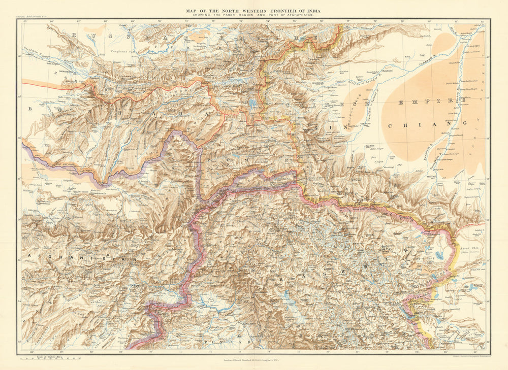 India North Western Frontier Kashmir Pamir region Afghanistan. STANFORD 1901 map