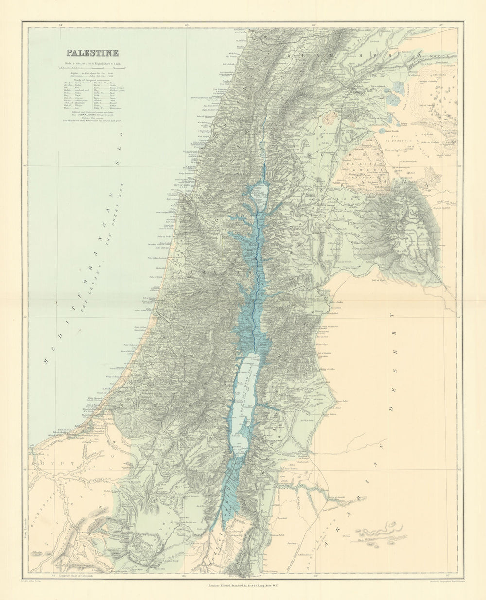 Palestine Holy Land Israel. Biblical & historical names. STANFORD 1901 old map
