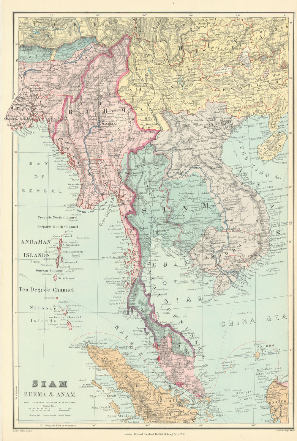 Indo-China. Indochina. Siam Annam Burma Thailand Cambodia. STANFORD 1901 map