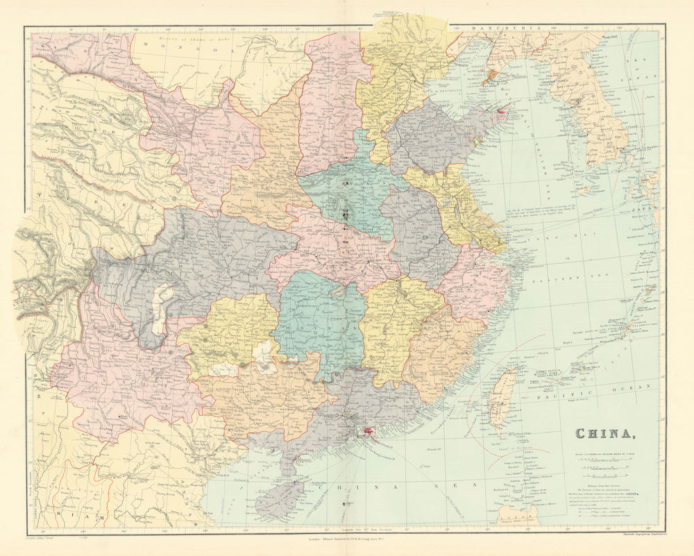 China. Hong Kong. Kwang-chao. Kiao-chai. Wei-hai-wei. 52x65cm. STANFORD 1901 map