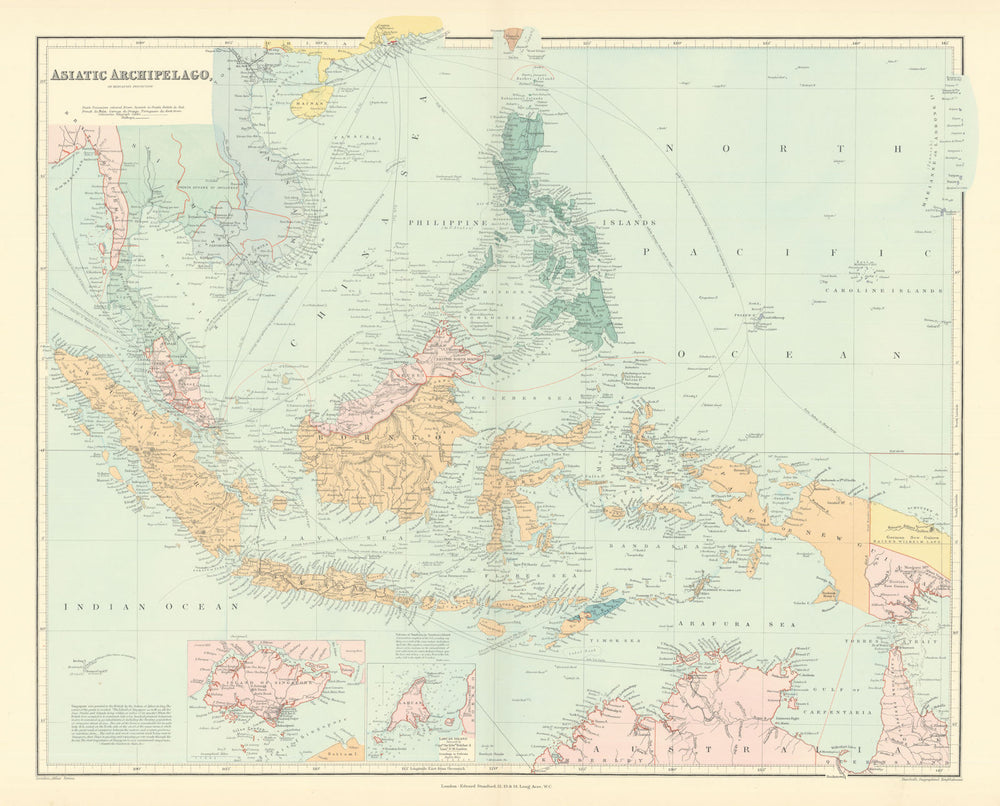 Asiatic Archipelago. Indonesia Philippines Singapore. 53x64cm. STANFORD 1901 map