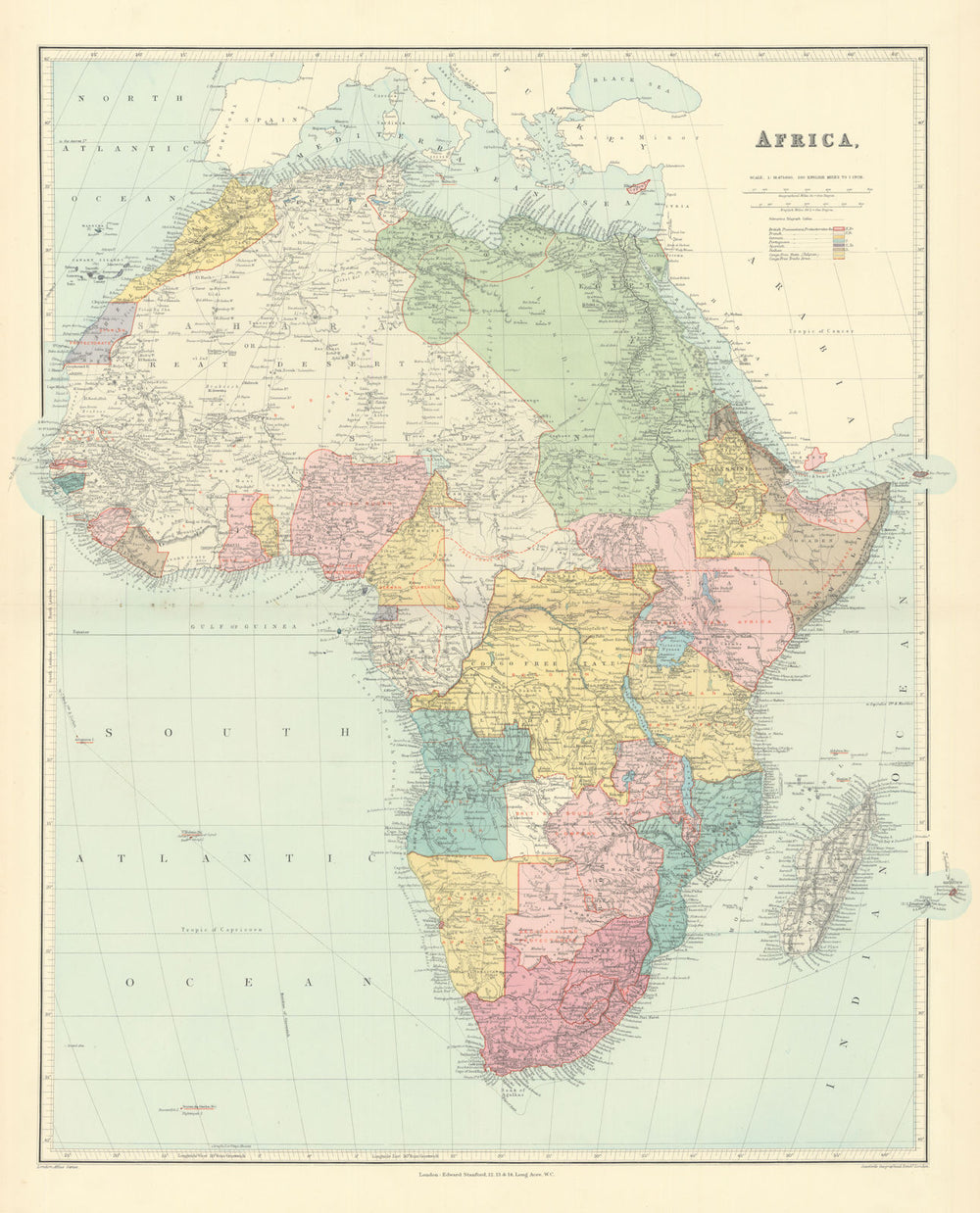 Africa. Congo Free Trade Area. British South Africa Company. STANFORD 1901 map