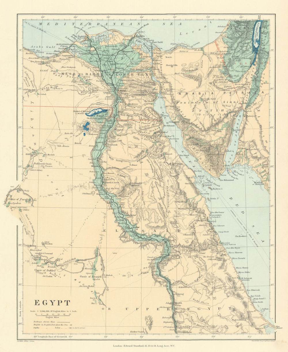 Egypt. Nile valley Sinai Red Sea Gulf of Aqaba Sharm el-Sheik. STANFORD 1901 map