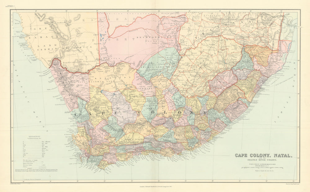 Cape Colony, Natal & Orange River Colony. South Africa 44x70cm STANFORD 1901 map