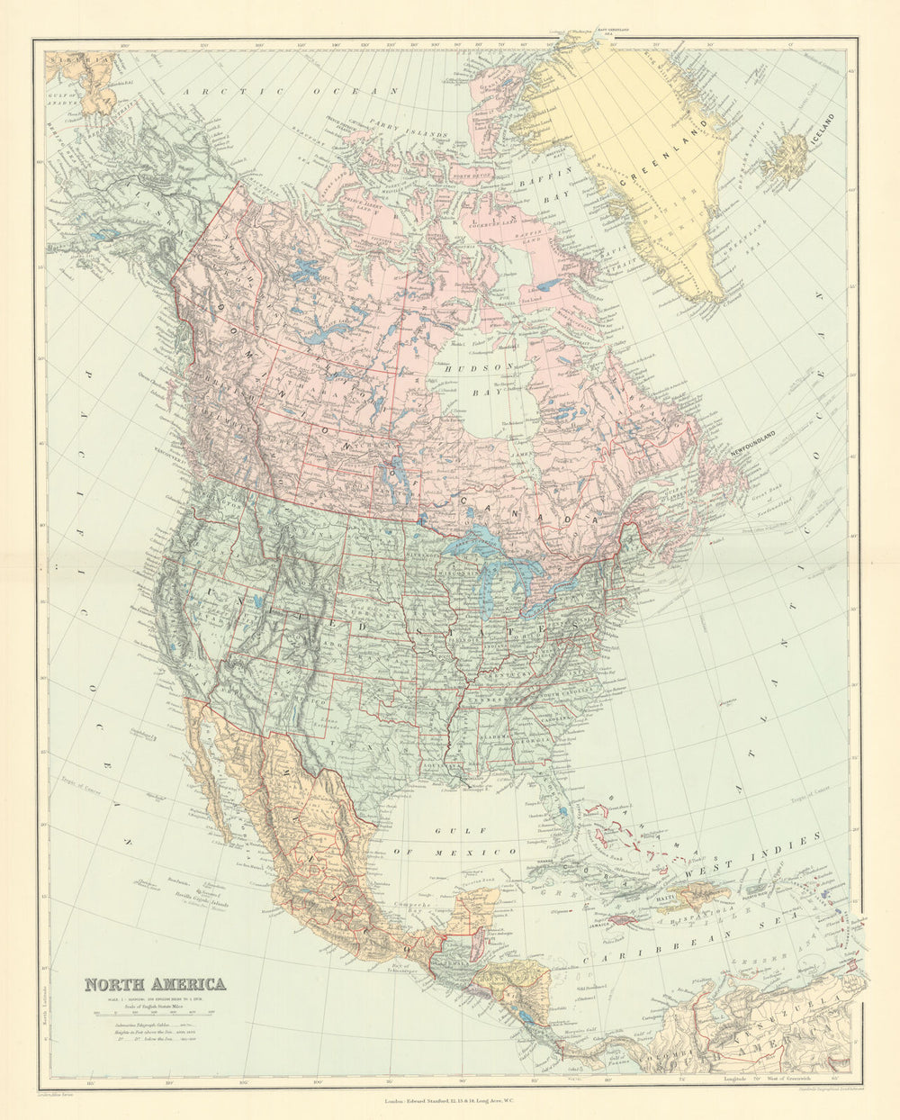 North America Manitoba postage stamp USA Canada. STANFORD 1901 old antique map