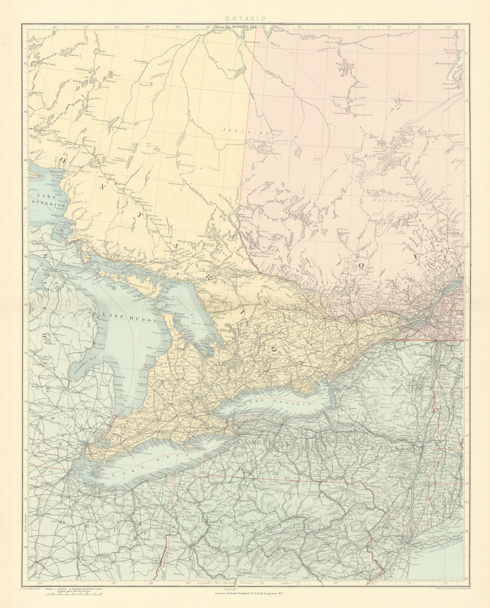 Southern Ontario. Lake Huron Erie. New York state. Great Lakes STANFORD 1901 map