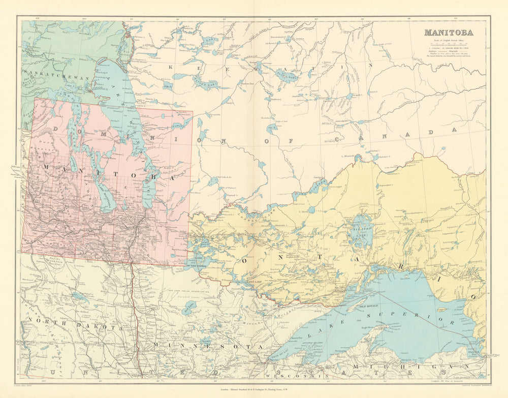 Manitoba. West Ontario, Lake Superior & Winnipeg. Canada. STANFORD 1901 map