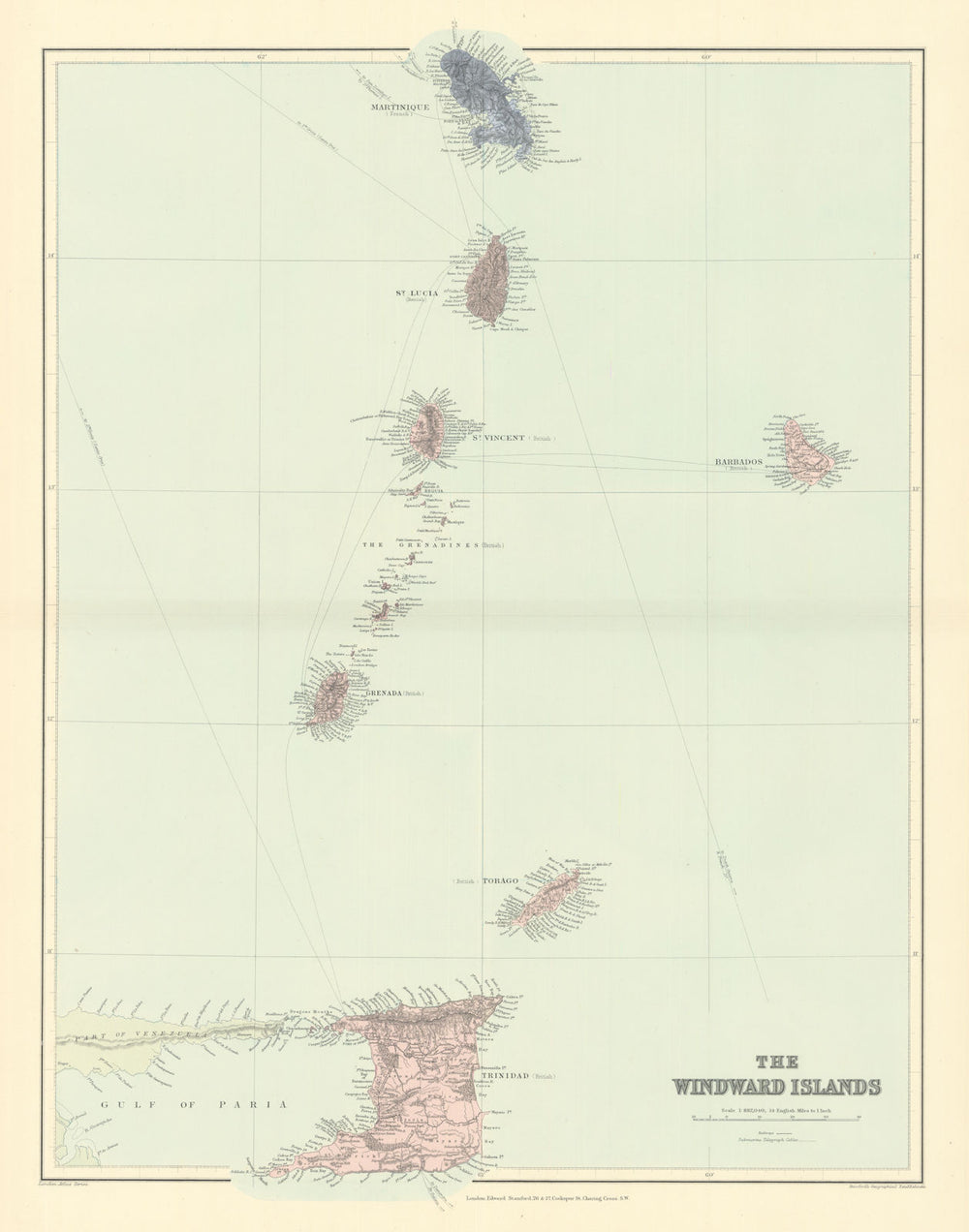 Windward Islands. Trinidad Barbados St. Lucia Grenadines. STANFORD 1901 map