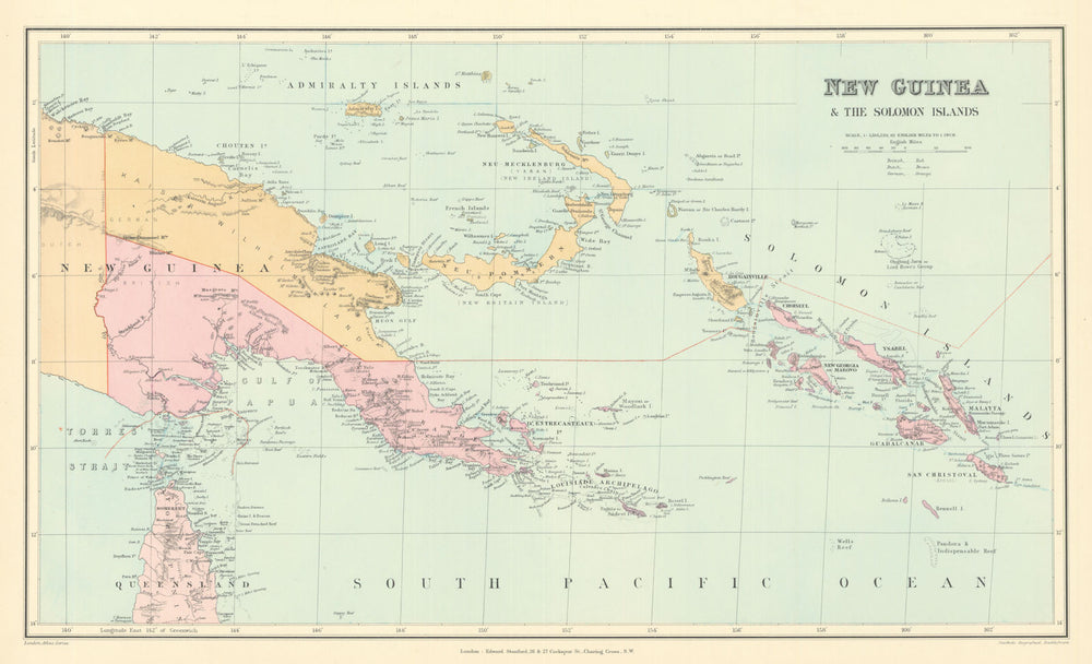 New Guinea & Solomon Islands. Bismarck Archipelago. STANFORD 1901 old map