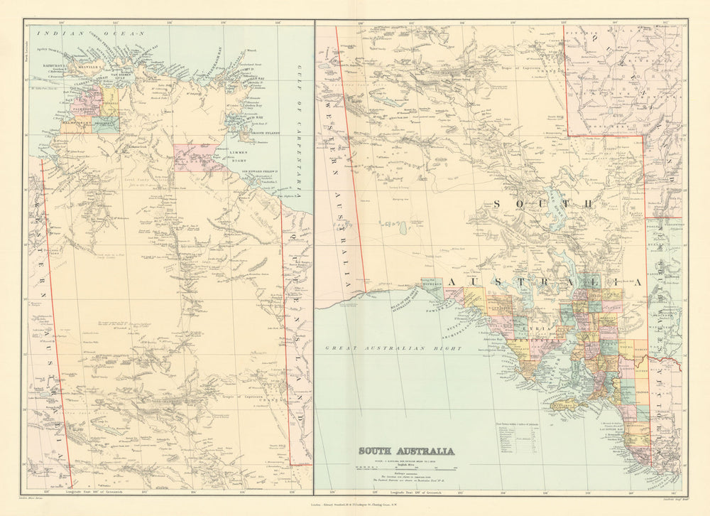 South Australia & Northern Territory. Explorers' routes. Large STANFORD 1901 map