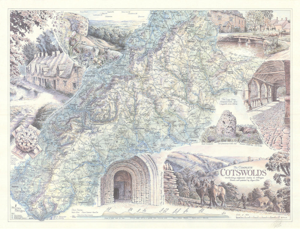 The Complete Cotswolds including adjacent towns & villages—Roger Ellis 1995 map