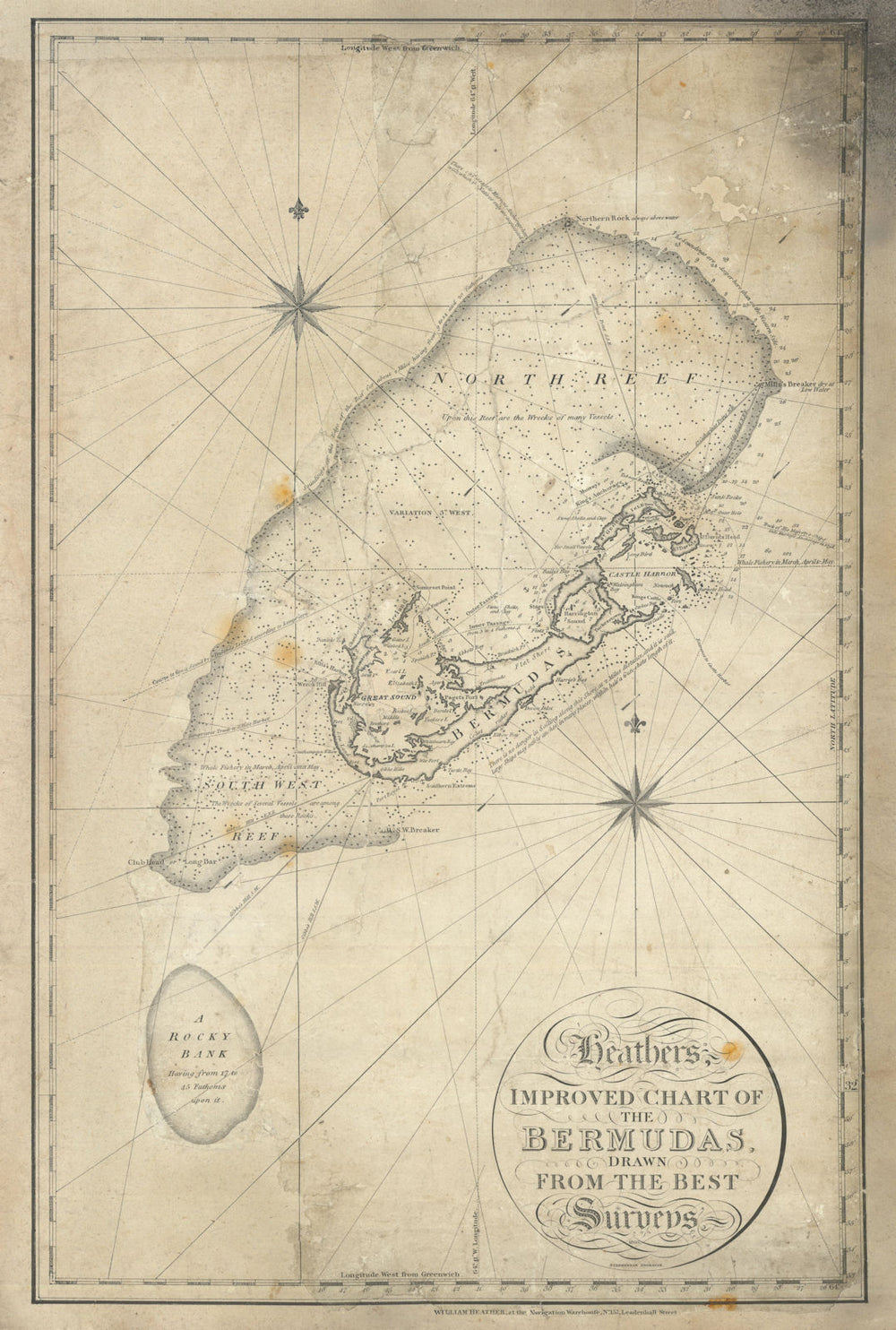 Heather’s Improved Chart of the Bermudas—William Heather—rare sea chart 1805 map