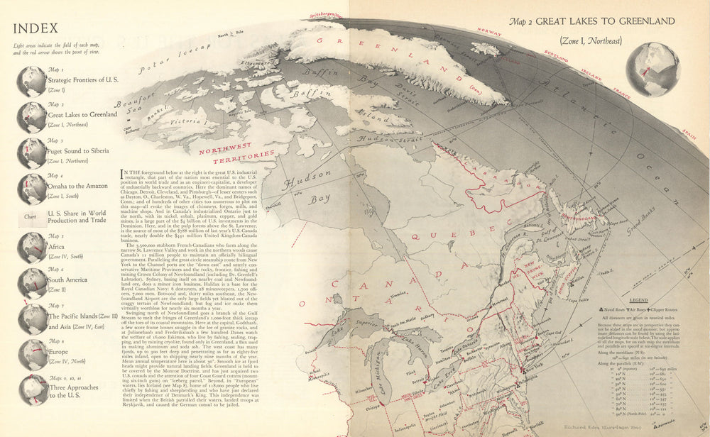 Great Lakes–Greenland—WW2 North Atlantic strategy—Richard Edes Harrison 1940 map