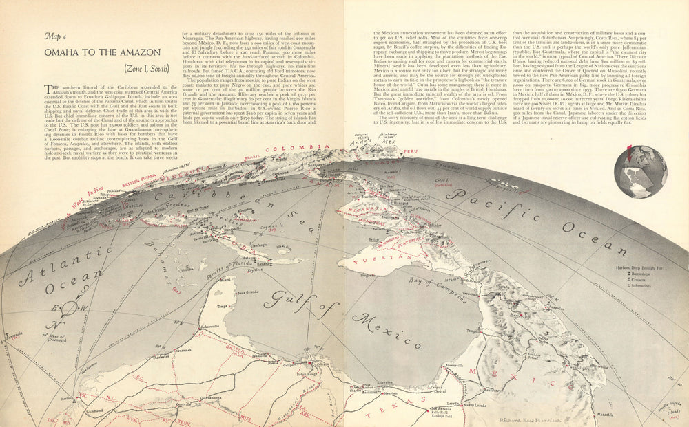Omaha to the Amazon—WW2 Caribbean/Panama strategy—Richard Edes Harrison 1940 map