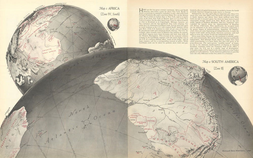 Africa–South America—WW2 South Atlantic strategy—Richard Edes Harrison 1940 map