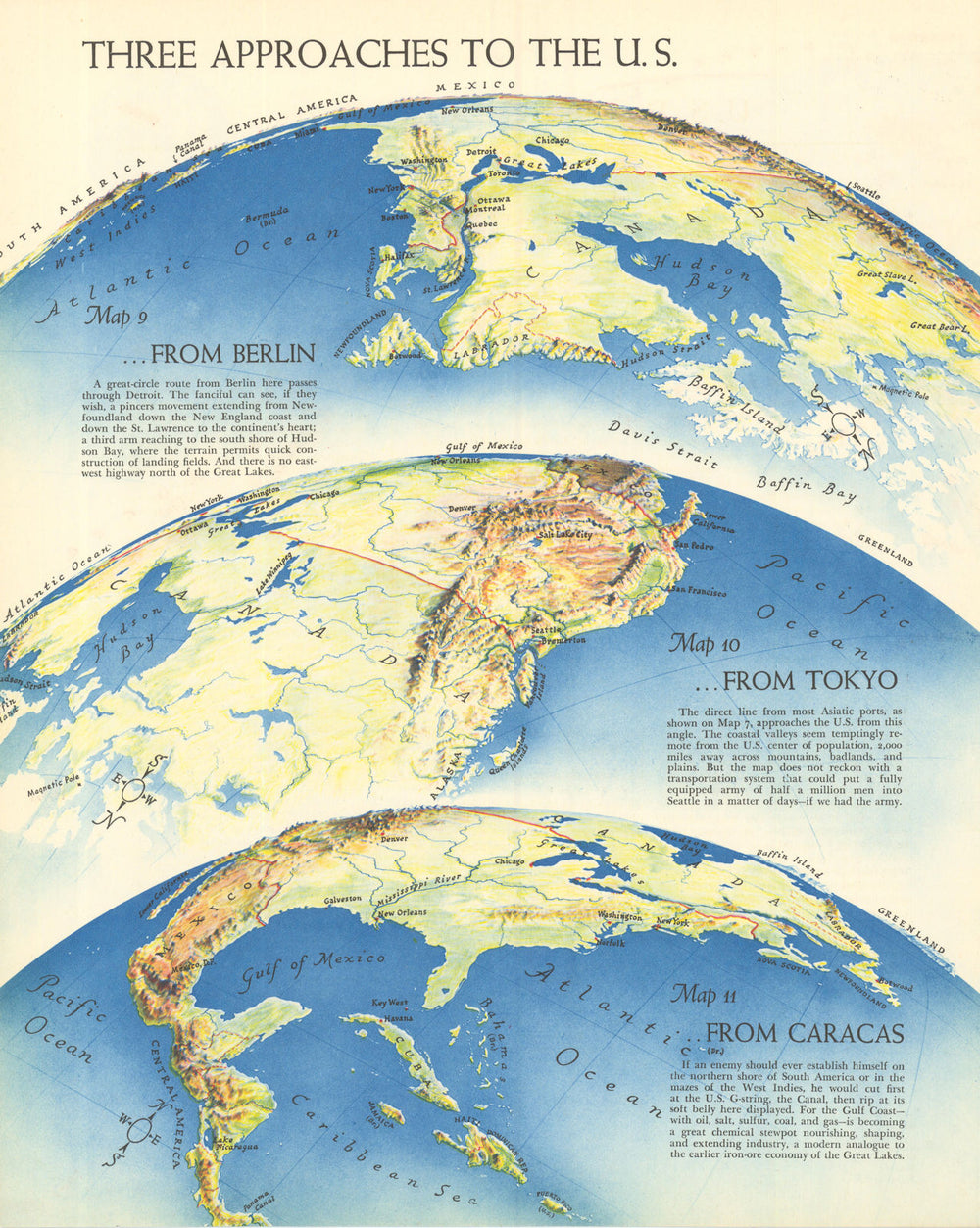 Three Approaches to the U.S.—from Berlin, Tokyo & Caracas—Harrison 1940 map