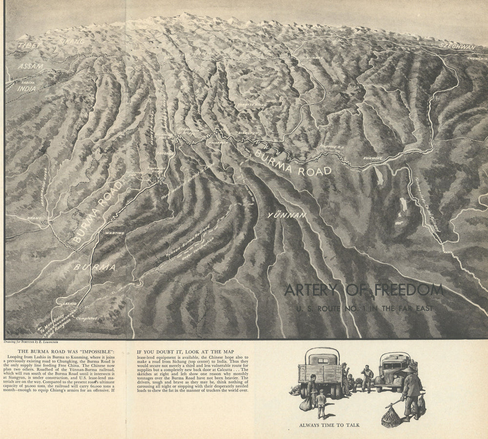 Artery of Freedom—the Burma Road to Chungking—Emil Lowenstein 1941 old map