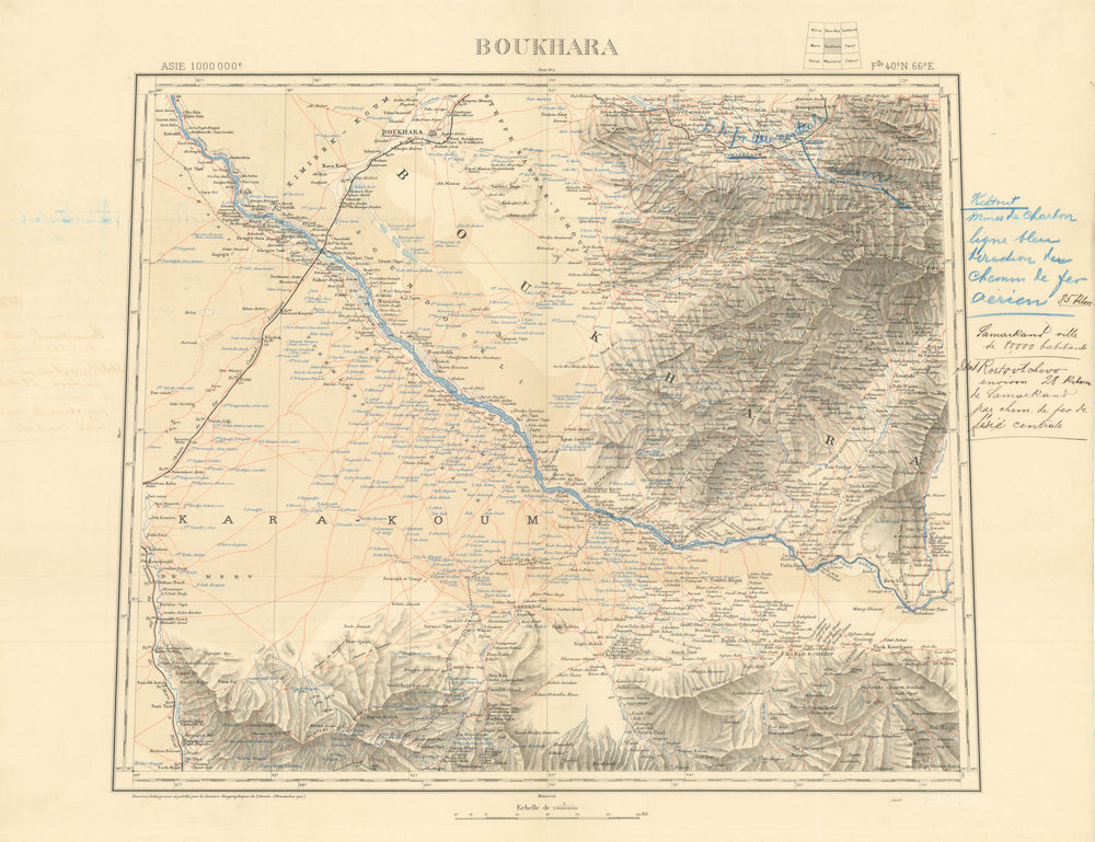 Boukhara: Bukhara, Samarkand & Central Asia—annotated French military map 1901