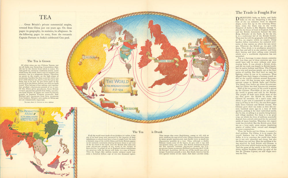 The World—A Tea Merchant’s Chart—Production Areas—Appleton cartogram 1934 map
