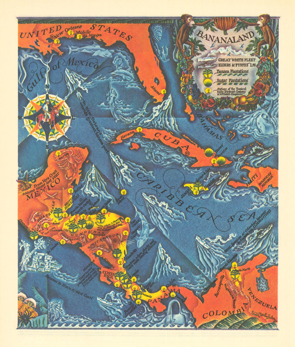 Bananaland—United Fruit Company’s operations & plantations—Ernest Baker 1933 map