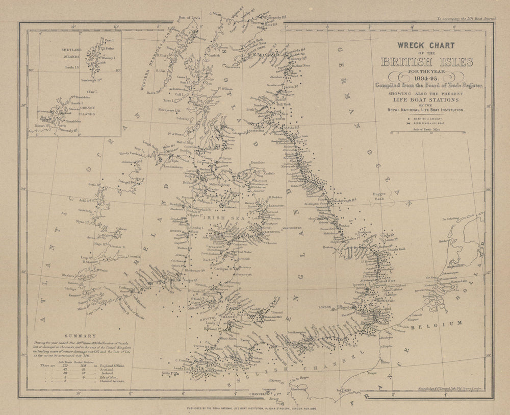 Wreck Chart of the British Isles—Royal National Lifeboat Institution 1896 map