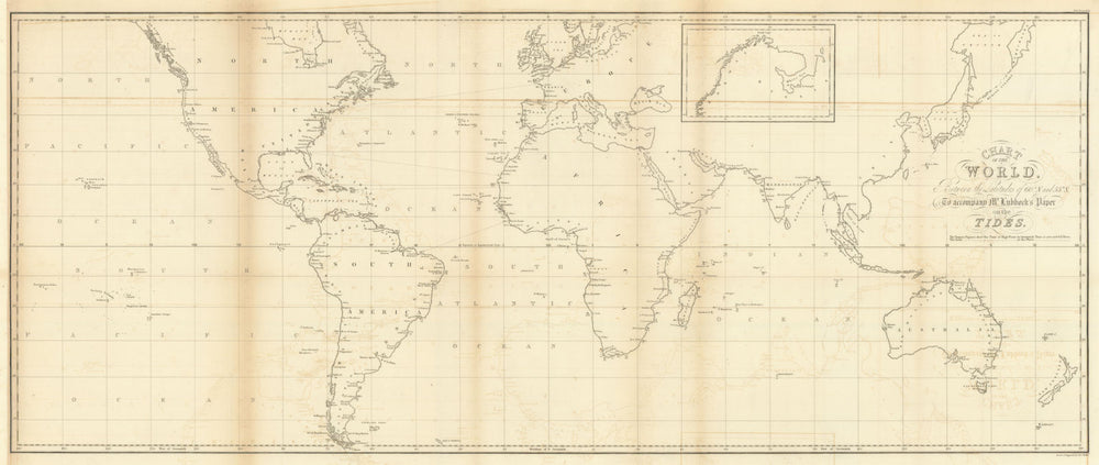 Chart of the World… to accompany Mr Lubbock’s Paper on the Tides 1831 old map