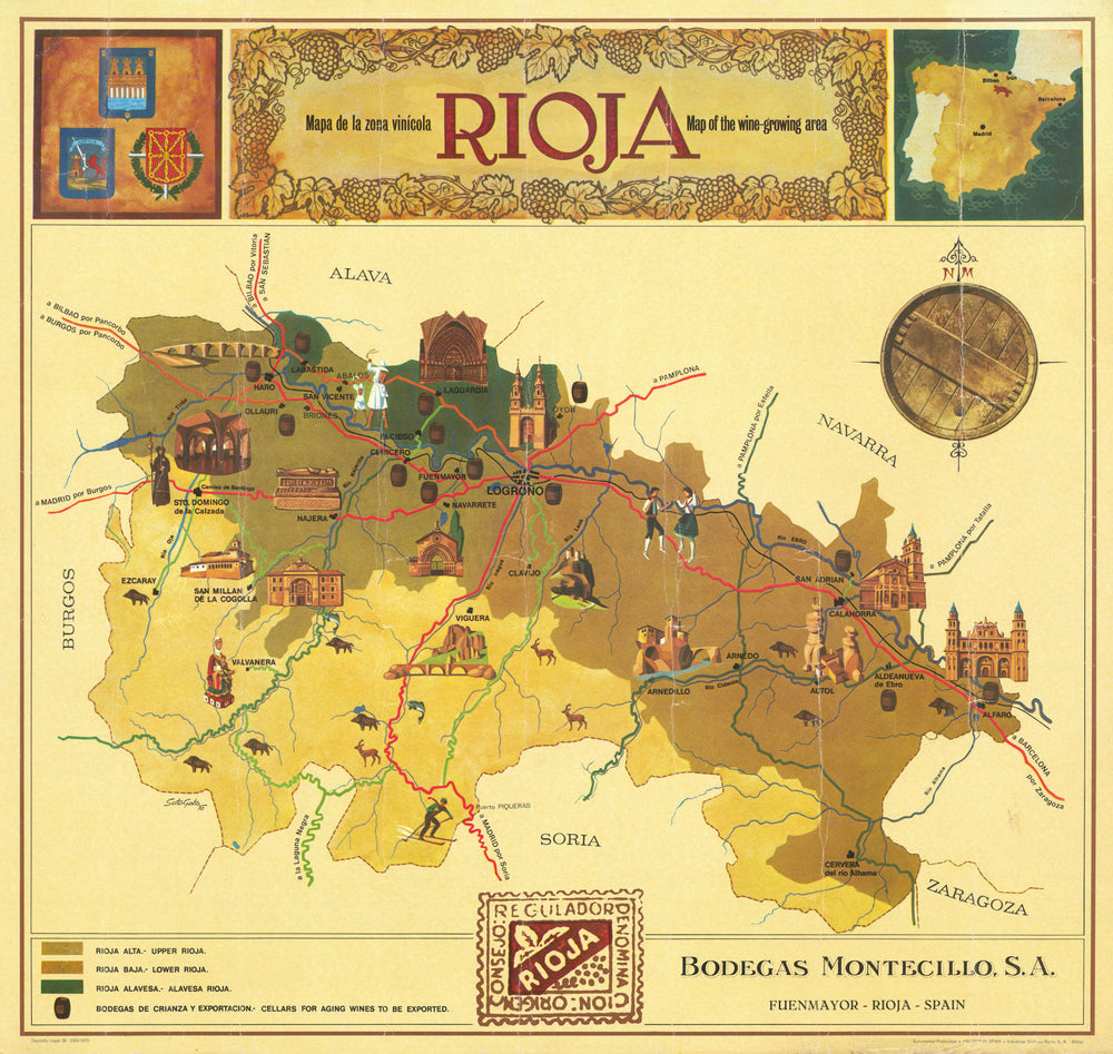 Mapa de la zona vinícola Rioja—Wine-growing area map—Bodegas Montecillo 1970