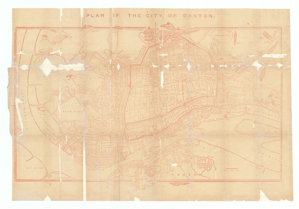 Plan of the city of Canton—large Guangzhou city plan—Dennys 1867 old map