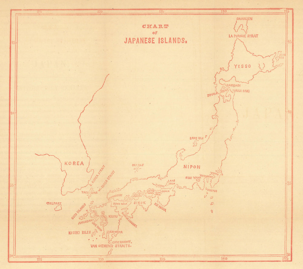 Chart of Japanese Islands—Japan, Korea & southern Sakhalin—Dennys 1867 old map