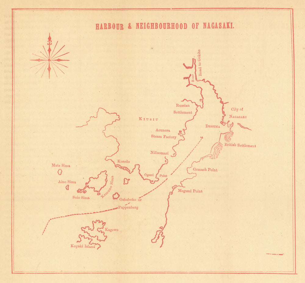 Harbour & neighbourhood of Nagasaki—Japan anchorage map—Dennys 1867 old