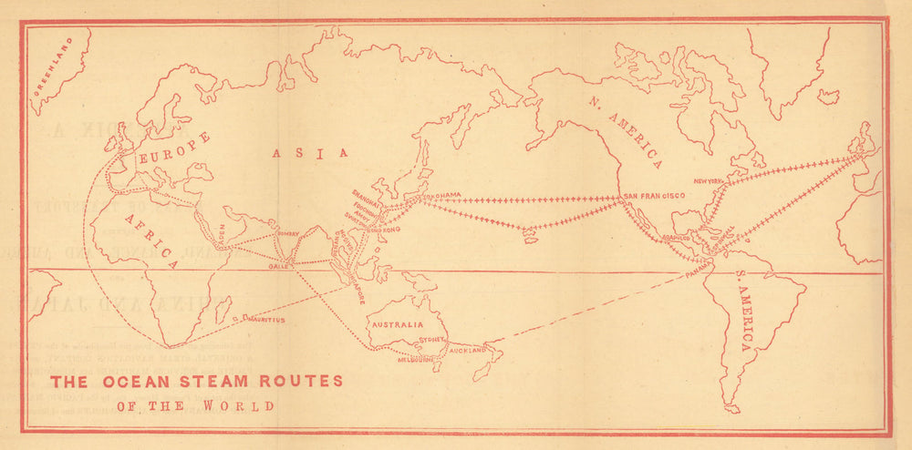 The ocean steam routes of the world—Pacific-centred shipping map—Dennys 1867