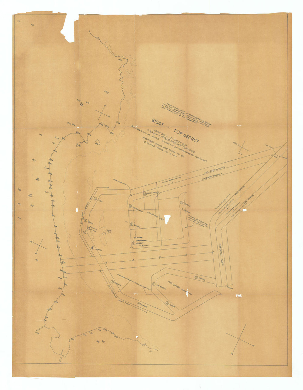 D-Day Top Secret—BIGOT Utah Beach gunfire map & Intelligence Plan—US Navy 1944