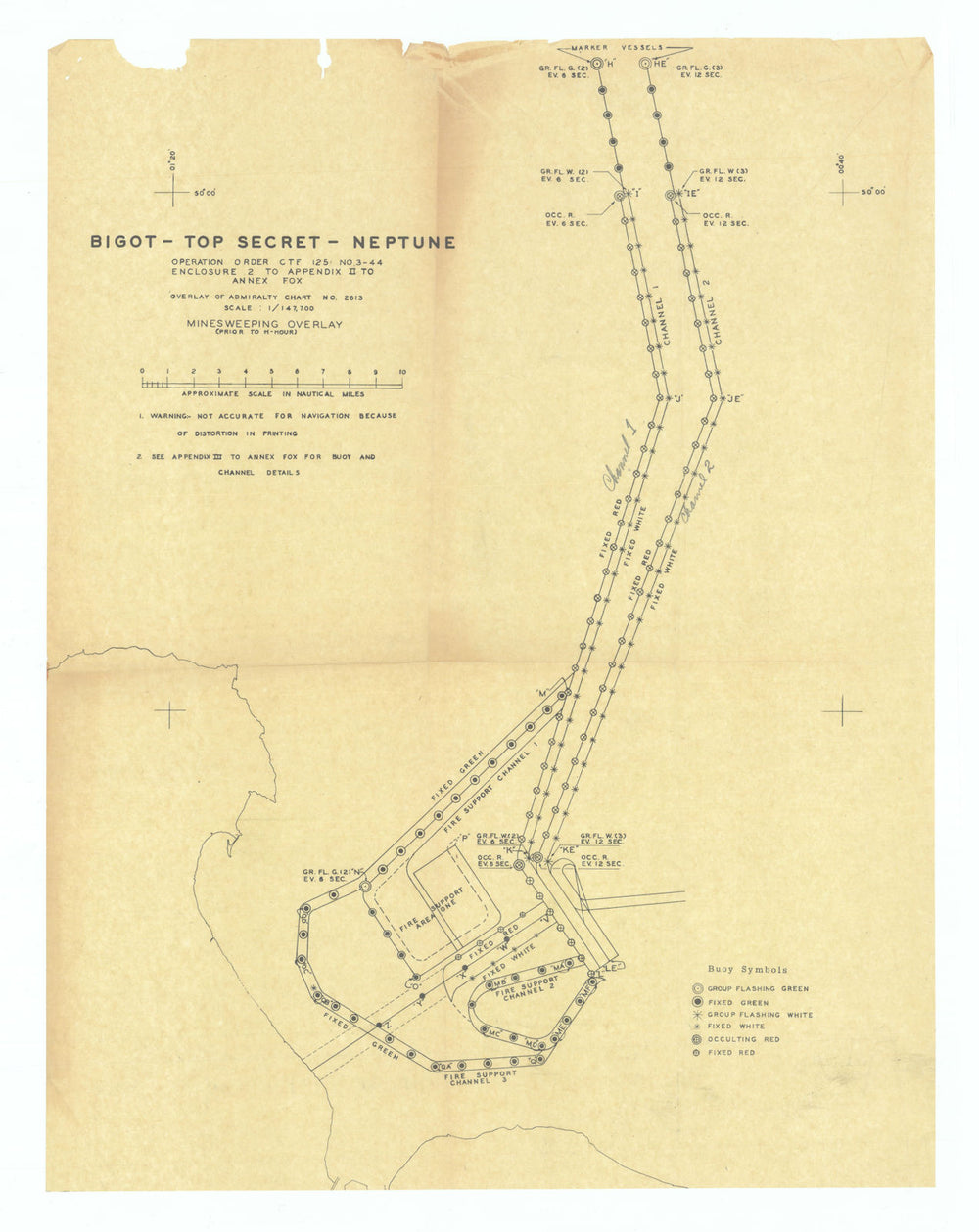 D-Day Top Secret—BIGOT Utah Beach minesweeping map—Assembly Plan—US Navy 1944