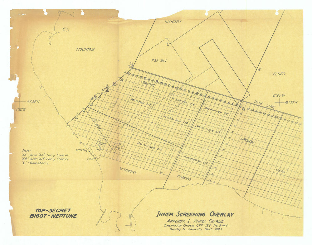 D-Day Top Secret—BIGOT Utah Beach Inner Screening overlay map—US Navy 1944