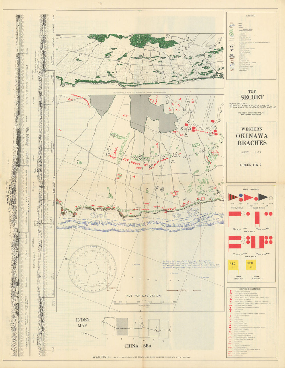 Western Okinawa Beaches—Green & Yontan—Top Secret US Navy assault map 1945