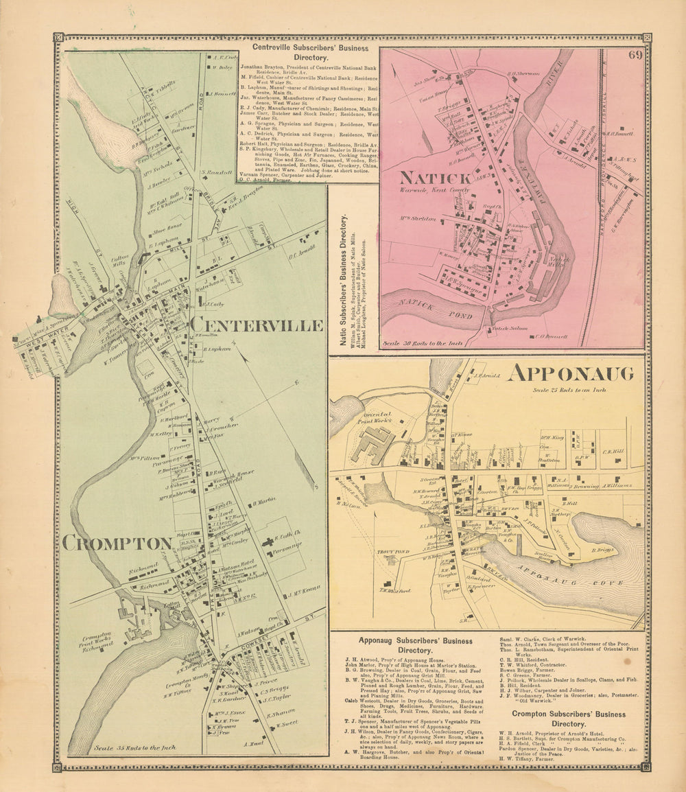 Apponaug, Crompton & Natick — Rhode Island village maps — Daniel G. Beers 1870