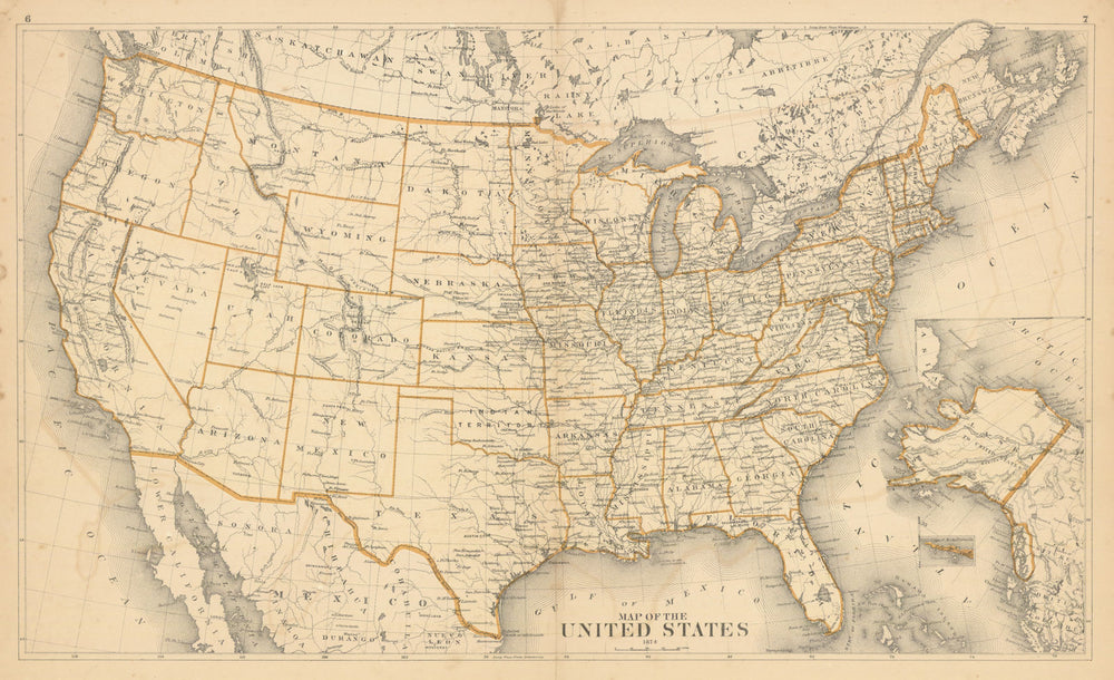 United States — U.S. A. national map — F. W. Beers 1875 old antique chart
