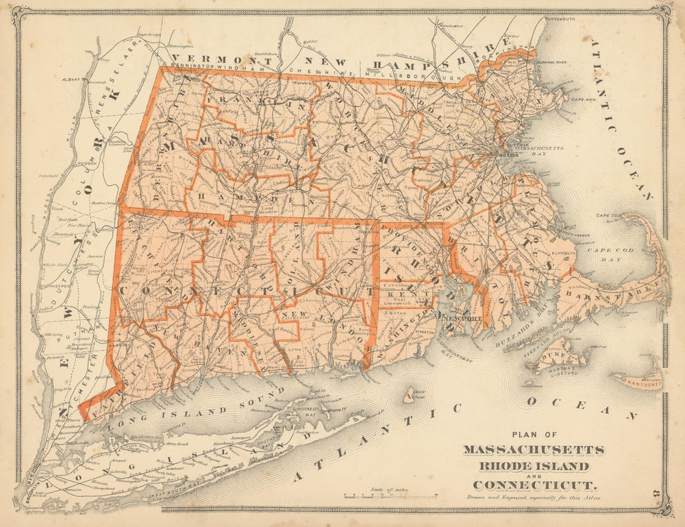 Massachusetts, Rhode Island & Connecticut — US state maps — F. W. Beers 1875