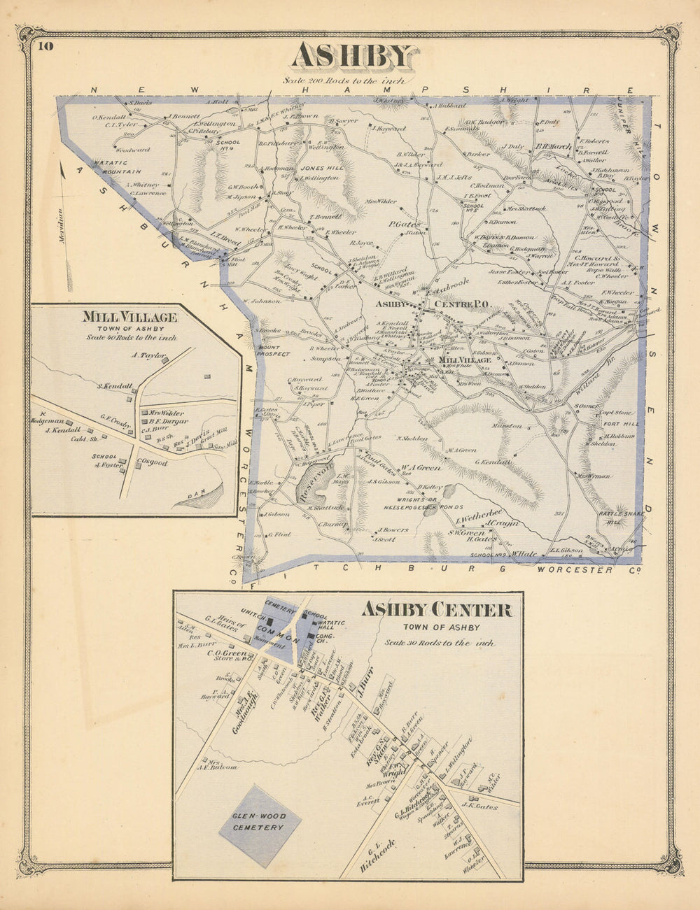 Ashby, Mill Village & Ashby Center — Massachusetts plans — F. W. Beers 1875 map