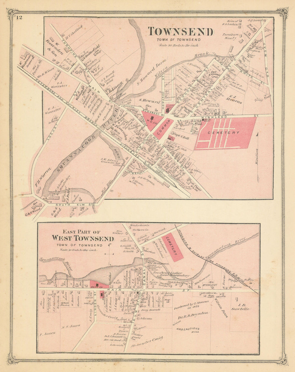 Townsend & East part of West Townsend—Massachusetts village plans—Beers 1875 map