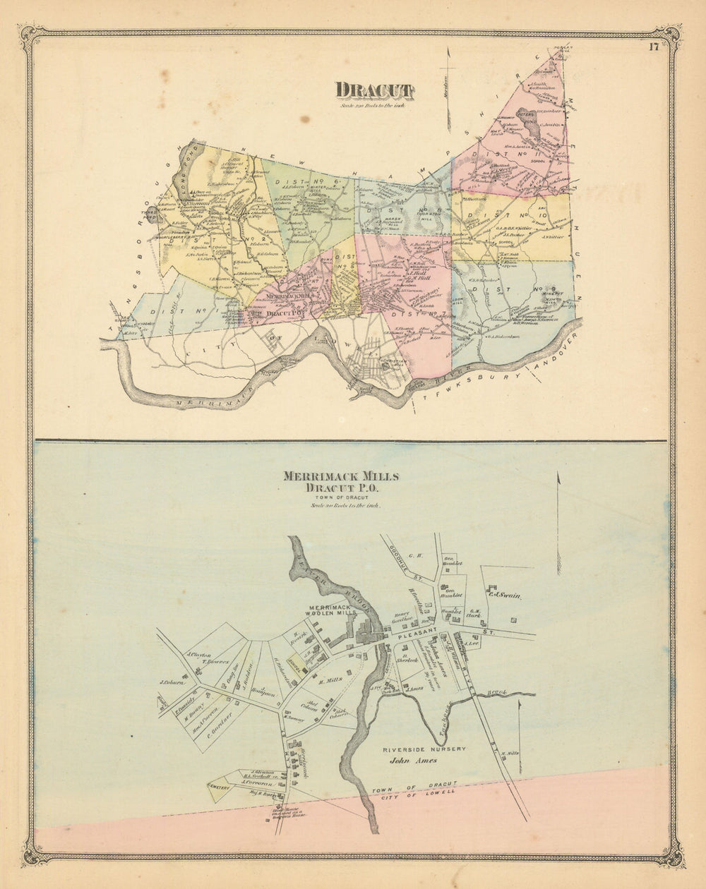 Dracut & Merrimack Mills — Massachusetts town plans — Frederick W Beers 1875 map