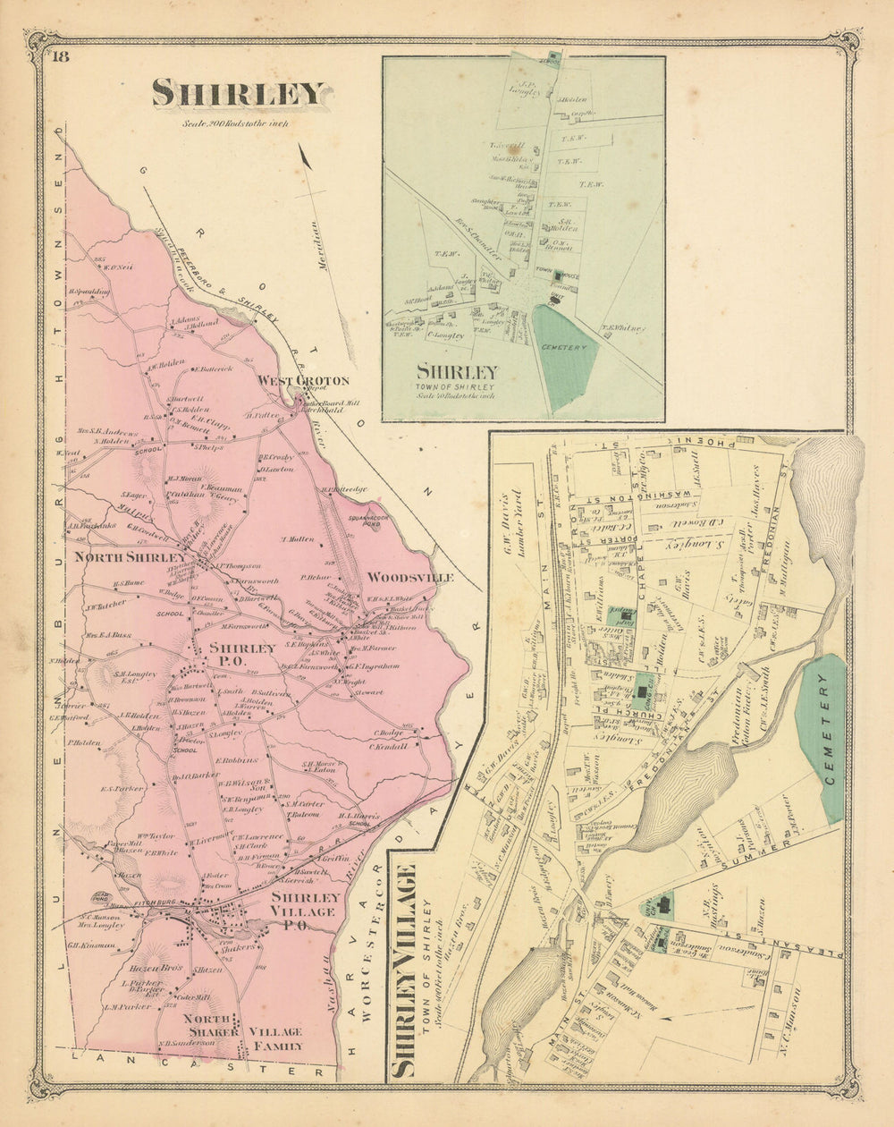 Shirley — Massachusetts town & land ownership plan — Frederick W. Beers 1875 map