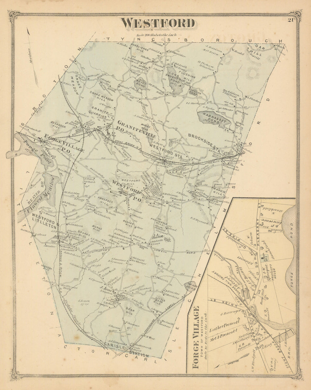 Westford & Forge Village — Massachusetts town plans — Frederick W Beers 1875 map