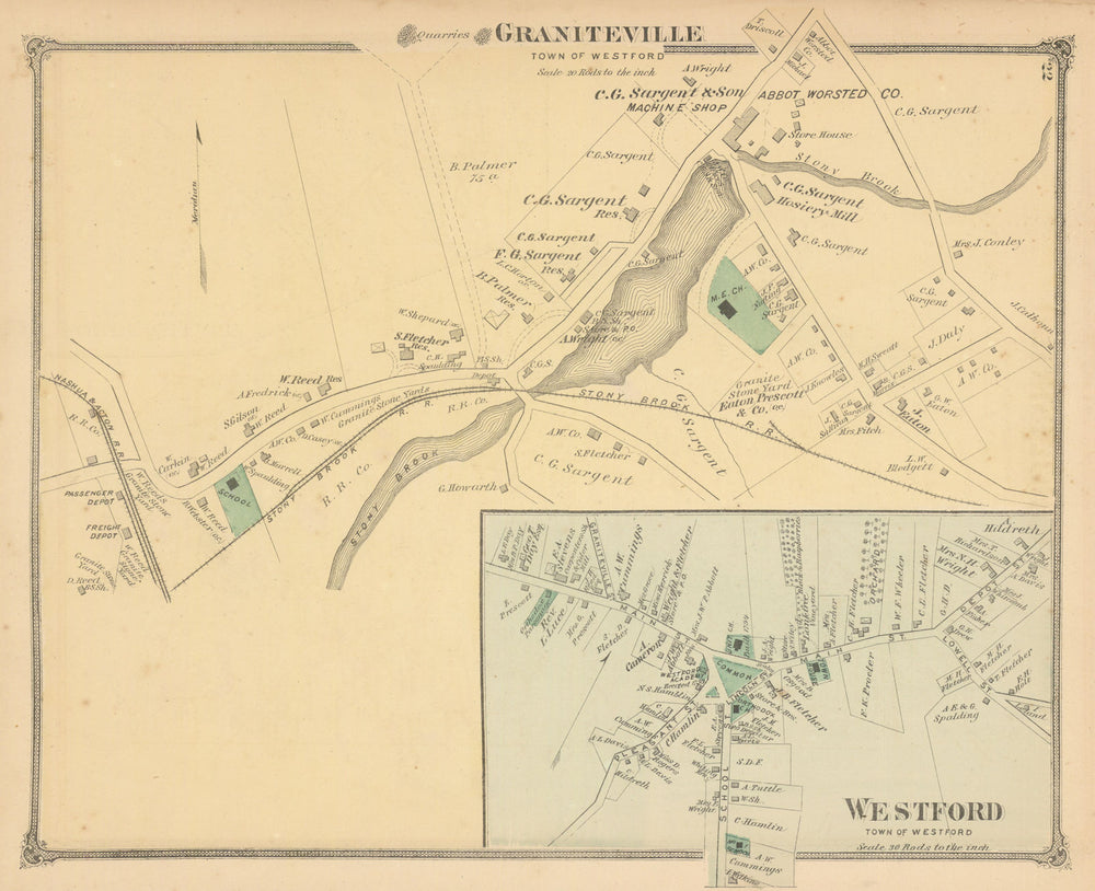 Graniteville & Westford — Massachusetts village plans — F. W. Beers 1875 map