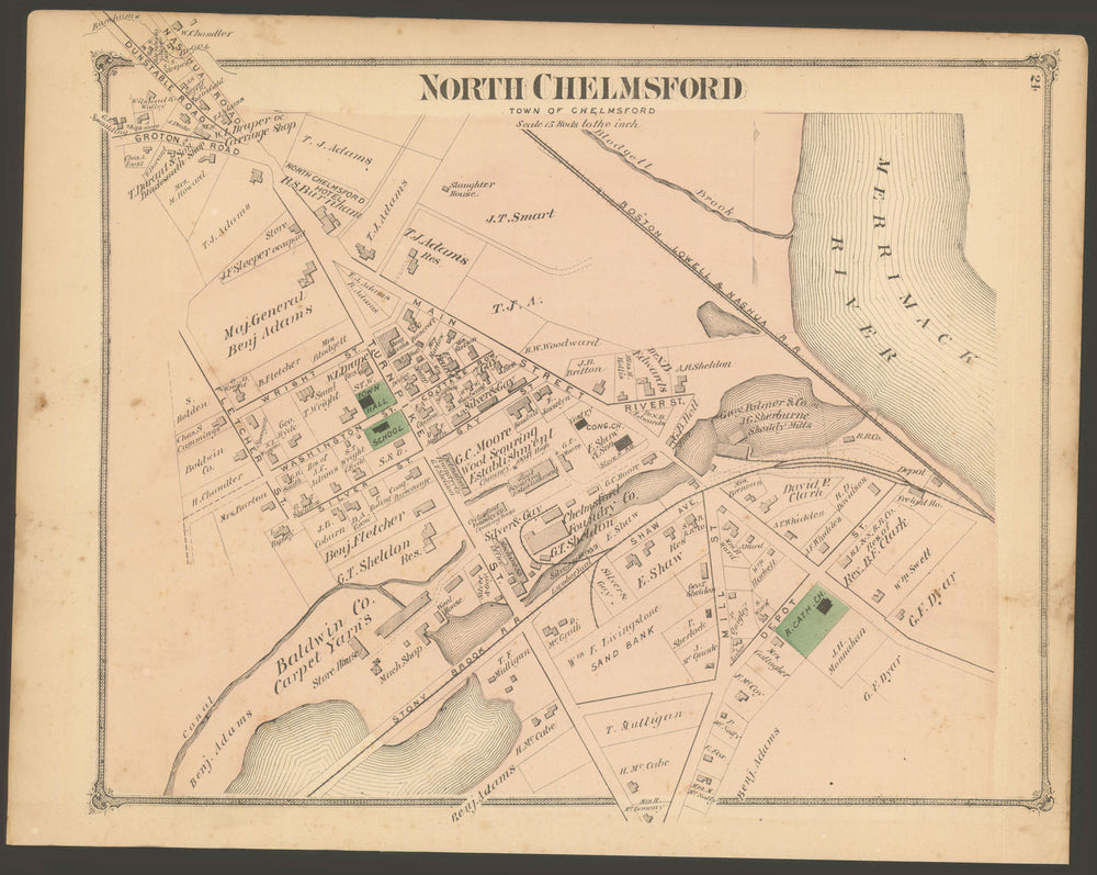 North Chelmsford — village & street plan — Massachusetts — F. W. Beers 1875 map