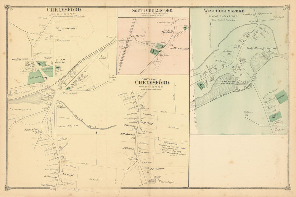 Chelmsford, South & West Chelmsford—Massachusetts village plans—Beers 1875 map