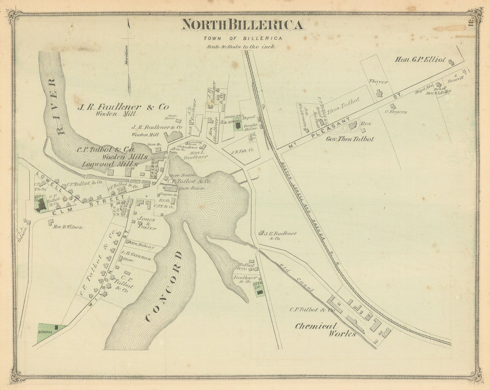 North Billerica — village & street plan — Massachusetts — F. W. Beers 1875 map