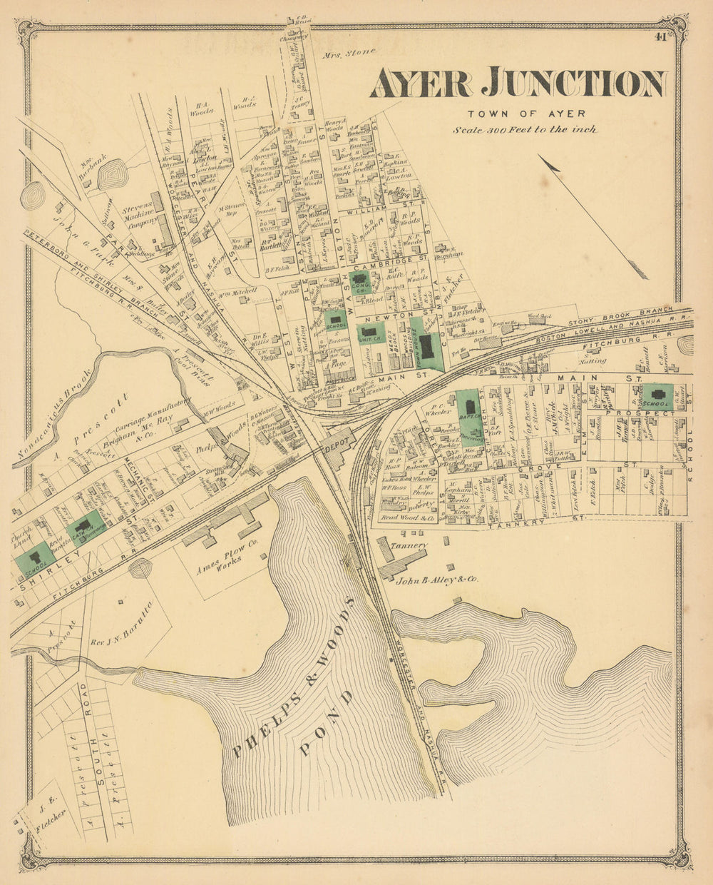 Ayer Junction — village & street plan — Massachusetts — F. W. Beers 1875 map