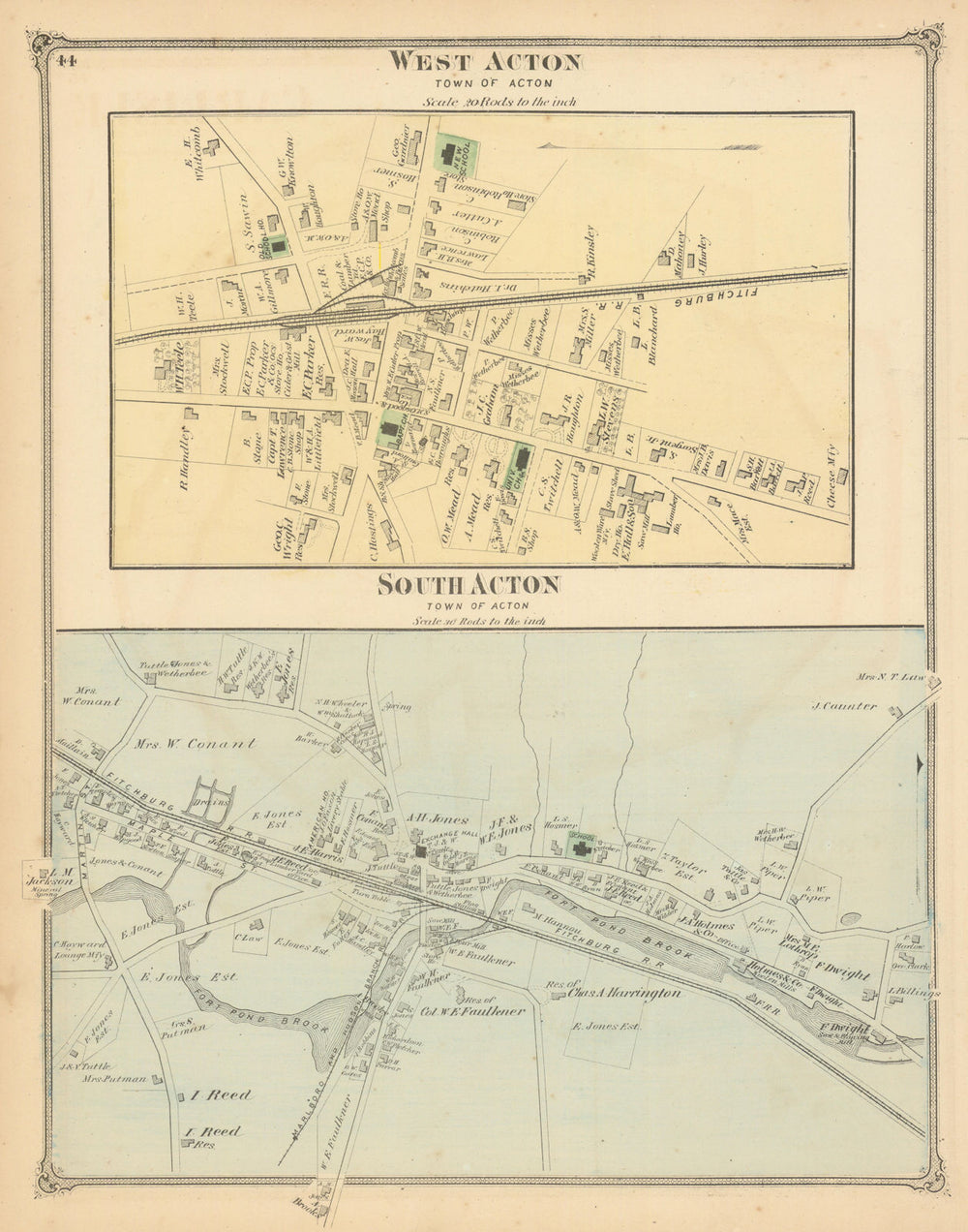 West Acton & South Acton — Massachusetts village plans — F. W. Beers 1875 map